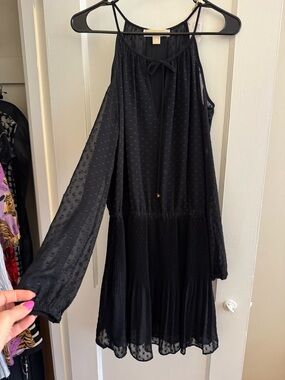 Black Open Shoulder Swiss Dot Women’s Dress